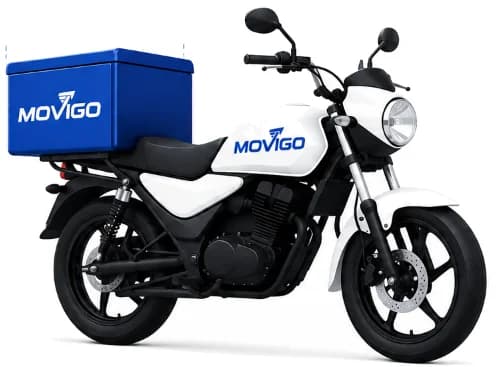 Movigo delivery bike with a branded cargo box